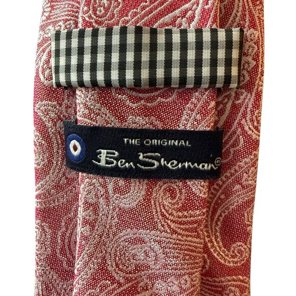 Ben Sherman Red Paisley Silk Cotton Blend Tie Necktie Mens Workwear Formal - Picture 4 of 12